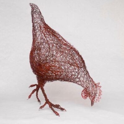 Lindsay Neale Waring - Sculptor: “Red Hen” lightly pecks at the ground. I really enjoyed making this chicken out of chicken wire. It gave me a chuckle! I have a couple a small white hens outside my studio to demonstrate an achievable level of sculpture for a one day workshop. I may restart the workshops this year, after a break of caring for my mother.