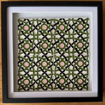 Fiona Wilcock: Framed porcelain tiles based on a design from Damascus.