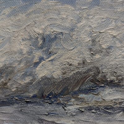 Fiona McMillan: Cloud moving swiftly, summer afternoon, oil study on canvas 10 cm x 15 cm