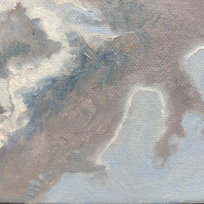 Fiona McMillan: Cirrus with a silver lining, oil study on canvas, 10 cm x 15 cm
