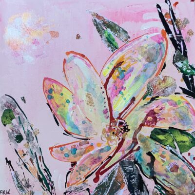 Fiona Ryan-Watson: Abstract flower loosely drawn on pale pink