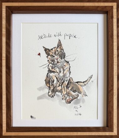 Inky cat with quote attitude with purpose