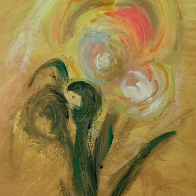 Fiona Ryan-Watson: Mad March.  Abstract flower on yellow.