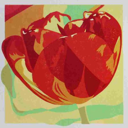 Tulip reduction linocut for 20 20 print exchange
