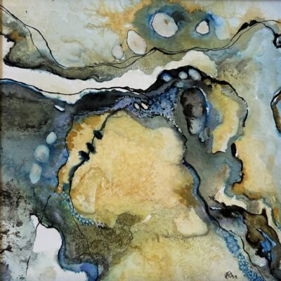 Carol Summerfield: Over the Edge 2, ink on paper 25cm x25cm