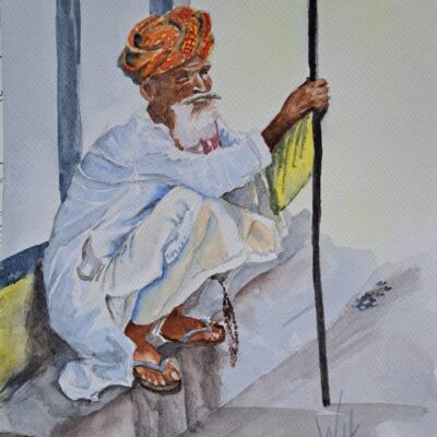 Wendy Hopcroft: "Indian Thinker" 180 x 240mm watercolour