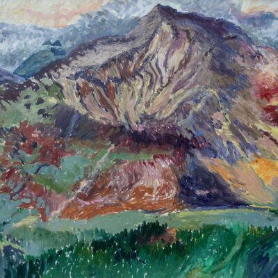 Fiona McMillan: Oil on board. Moel Hebog, Snowdonia. Just after dawn, August.