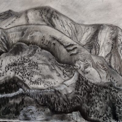 Fiona McMillan: Charcoal on watercolour paper. View of part of Dodd Fell