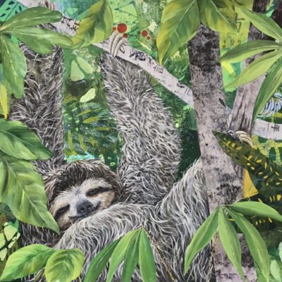 Linda Travers Smith: Three Toed Sloth at Corcavado Mixed Media Collage