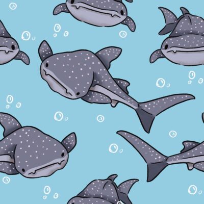 Isabelle Jones: Sharks. Digital illustration and fully repeatable pattern.