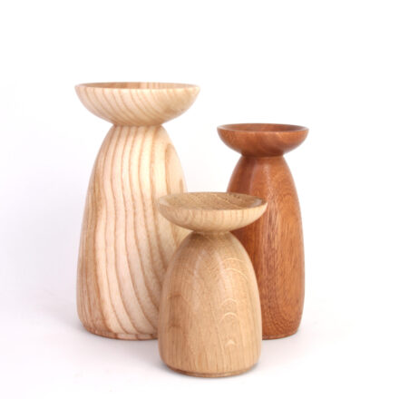 Group of vertical forms in English Ash, English Oak and Sapele